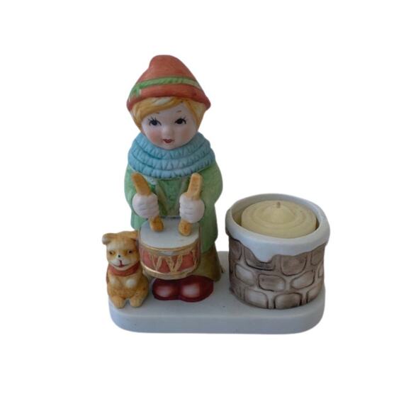 Vintage Noel Drummer Boy Christmas Porcelain Bisque Candle Holder 1980 - Picture 1 of 3